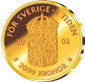 Picture of a 2,000-kronor jubilee coin in gold, reverse