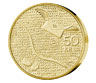 Photograph of a 50-kronor commemorative coin, Nordic Gold, reverse side, 150th anniversary of Sweden's first postage stamp